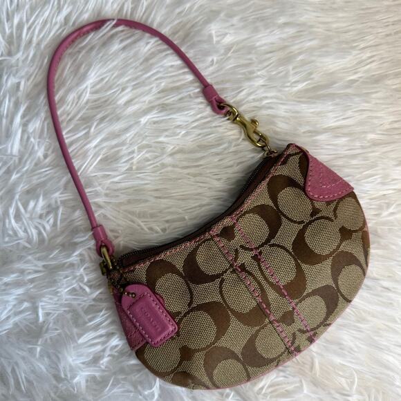 y2k COACH Pink Brown Signature Wristlet - Picture 1 of 9